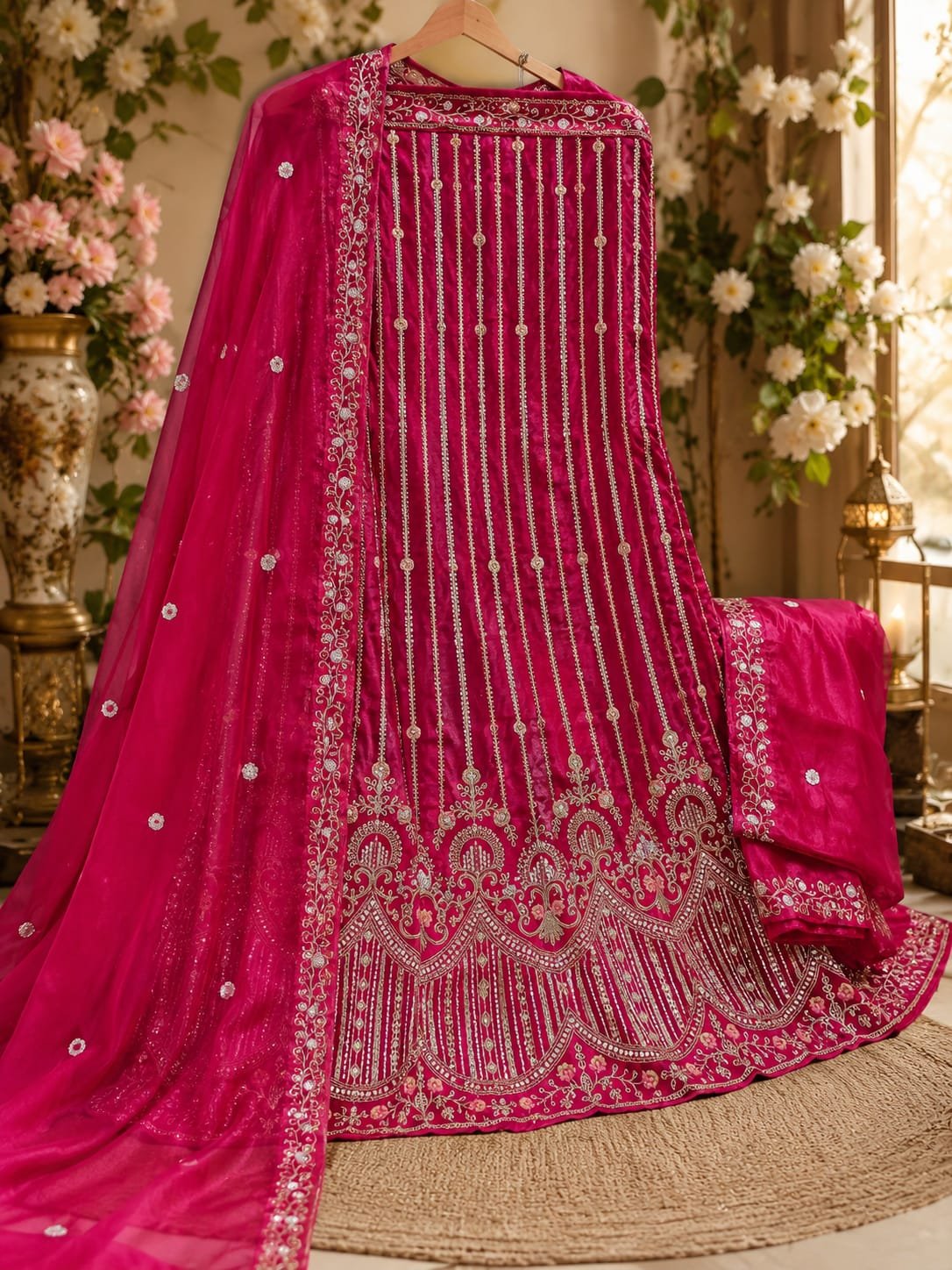Wine Magenta Embroidered Lehenga Choli Set with Designer Dupatta - Image 3