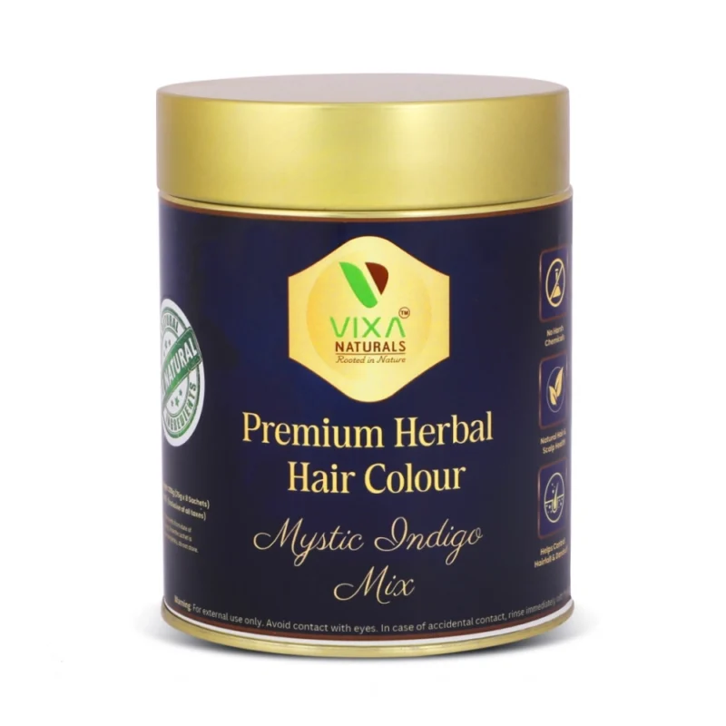 Women's Vixa Naturals Indigo Mix Hair Color | Henna Powder for Hair | Natural Black Herbal Hair Dye | Organic Mehndi with Indigo, Tulsi, Baheda & Thankuni | 25g x 8