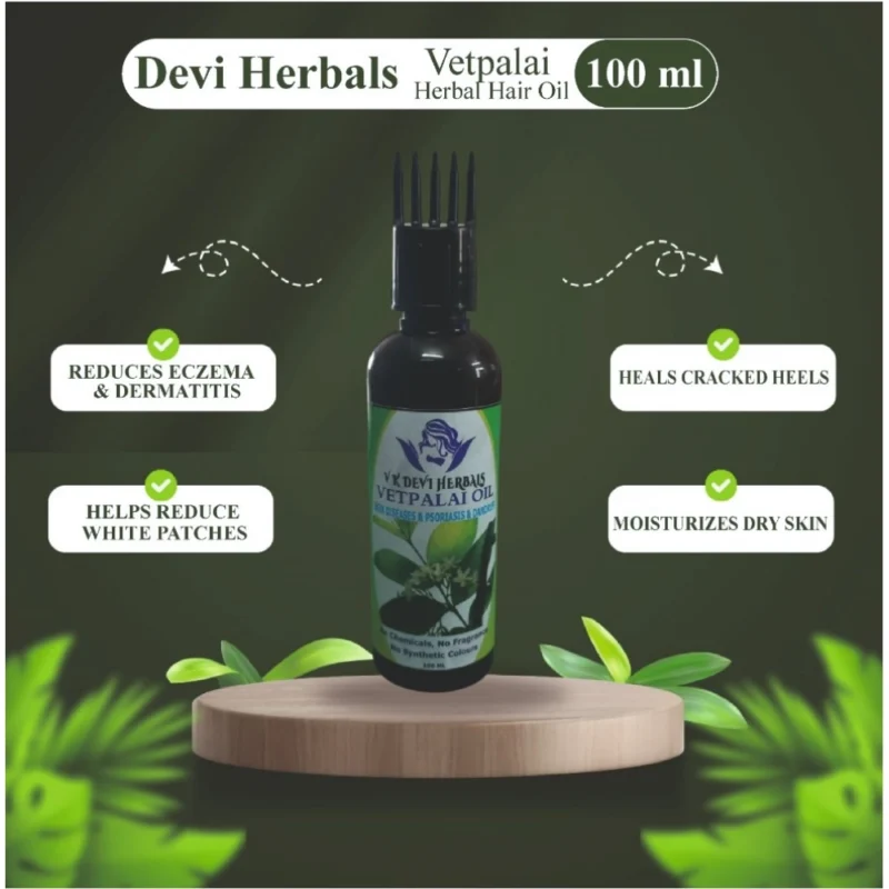 Devi Herbal Vetpalai 100 ML Oil - Anti-Dandruff And Psoriasis Relief Oil - Image 4