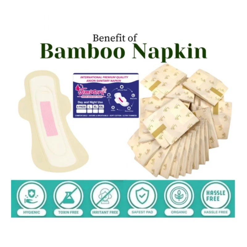 Pack of_12 Pcs Cotton Bamboo Sanitary Pads with Wings (White, each pack_6 pads) - Image 4