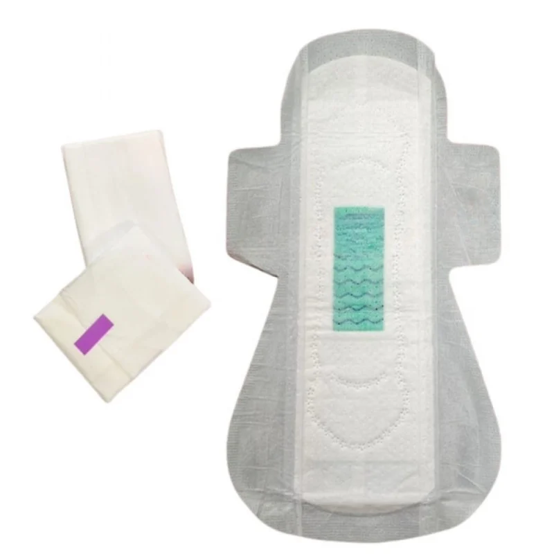 Pack of_12 Pcs Cotton Green wave Anion Sanitary Pads with Wings (White)