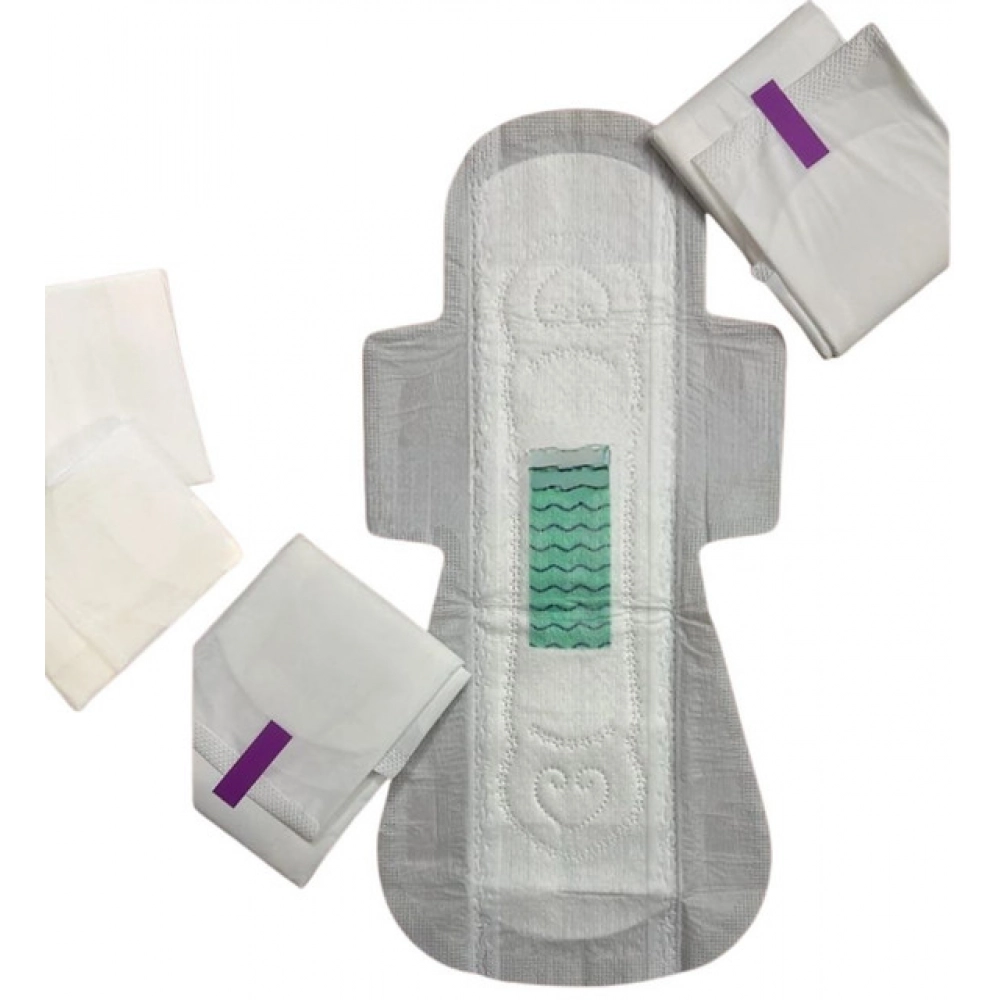 Pack of_12 Pcs Cotton Green wave Anion Sanitary Pads with Wings (White) - Image 2