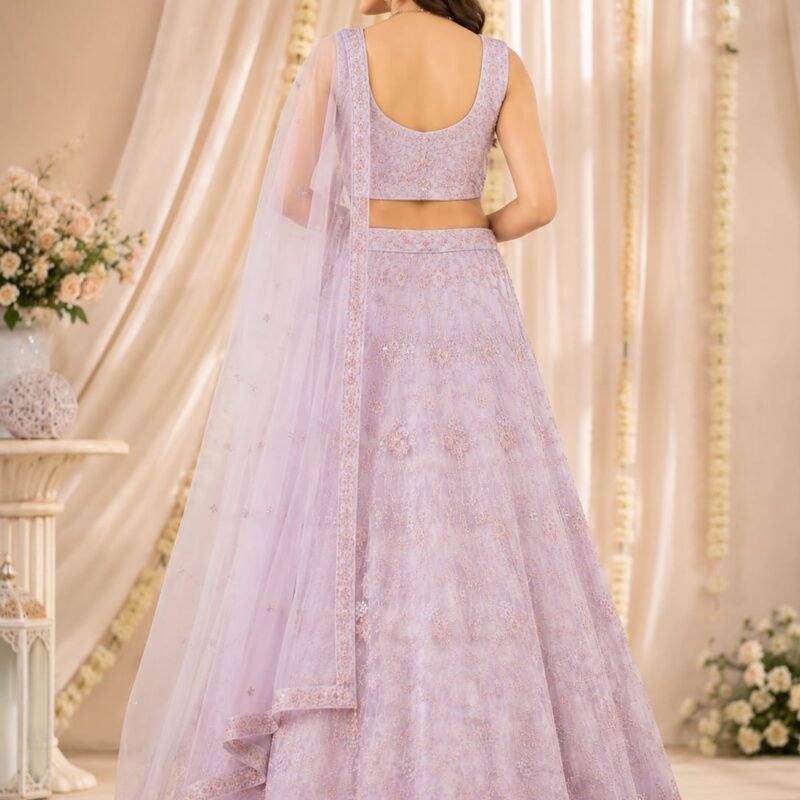 Alternative view of Elegant Lavender Embroidered Lehenga Choli Set with Designer Dupatta