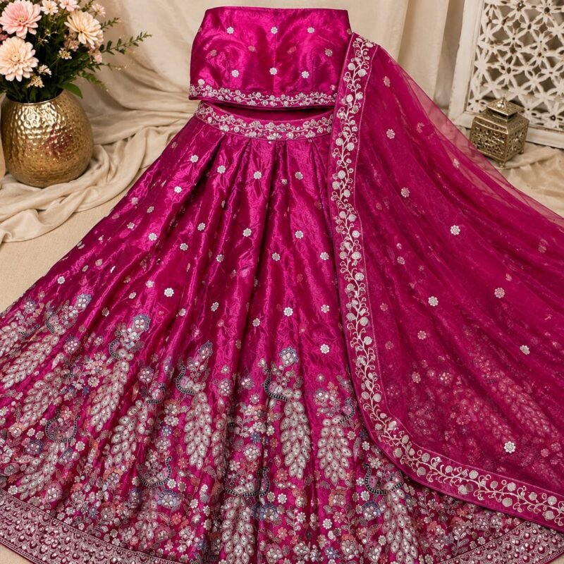 Rani Pink Embroidered Lehenga Choli Set with Designer Dupatta - Image 4