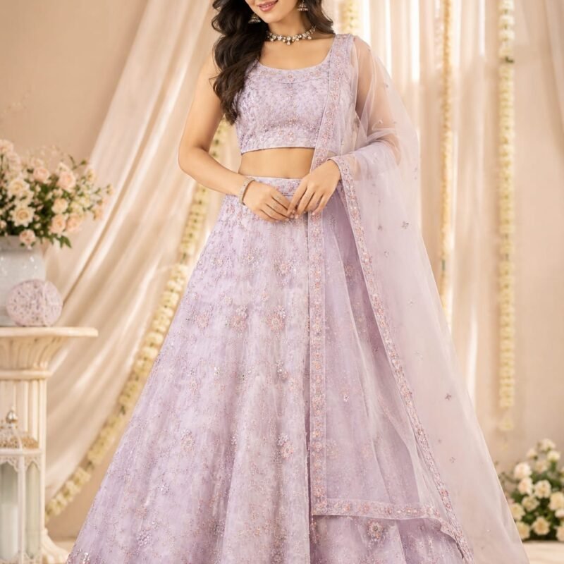 Elegant Lavender Embroidered Lehenga Choli Set with Designer Dupatta - Image 4