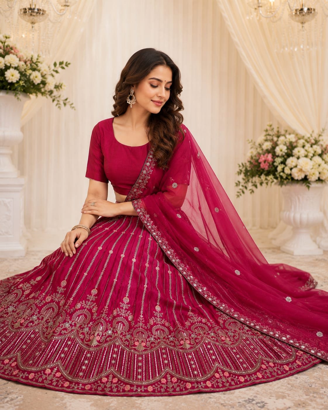 Wine Magenta Embroidered Lehenga Choli Set with Designer Dupatta - Image 5