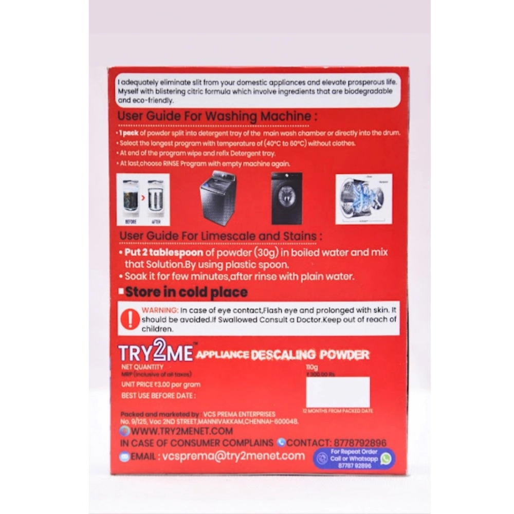 TRY2ME Washing Machine - Appliance Descaling powder (White) - Image 3