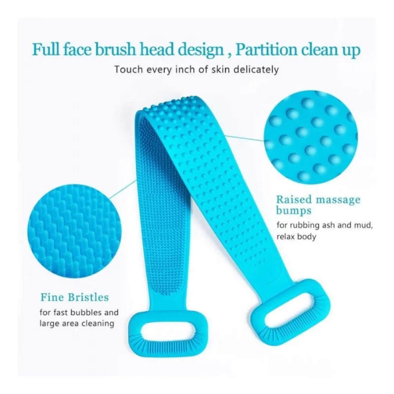 Alternative view of Pack Of 2_Silicone Bath Scrubber Belt – Dual-Sided Exfoliating Body Cleaning Strap (Color: Assorted )