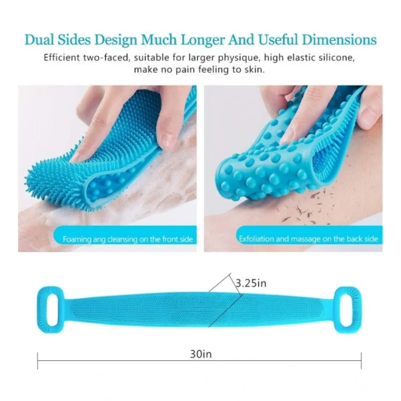 Pack Of 2_Silicone Bath Scrubber Belt – Dual-Sided Exfoliating Body Cleaning Strap (Color: Assorted ) - Image 3