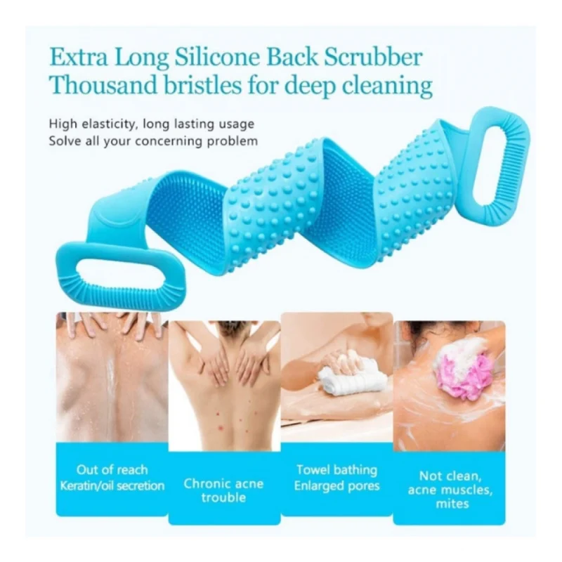Pack Of 2_Silicone Bath Scrubber Belt – Dual-Sided Exfoliating Body Cleaning Strap (Color: Assorted ) - Image 4
