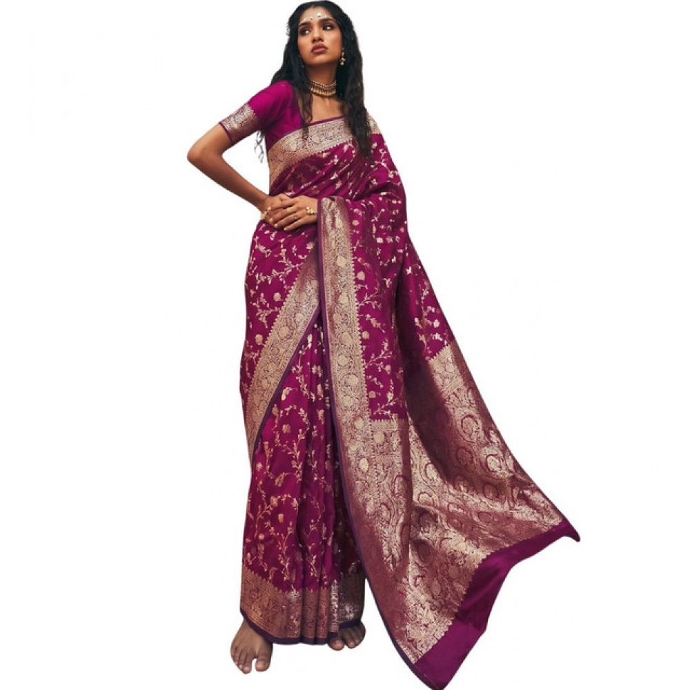 Women's Art Silk Printed Saree With Unstitched Blouse 5.5Mtr (Wine) - Image 2