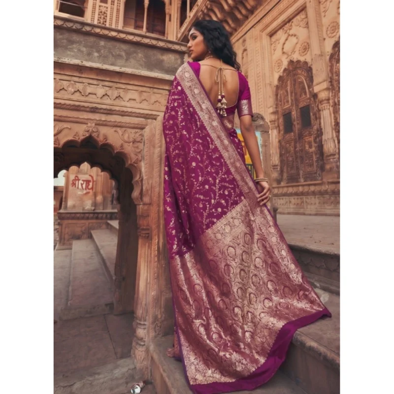 Women's Art Silk Printed Saree With Unstitched Blouse 5.5Mtr (Wine) - Image 3