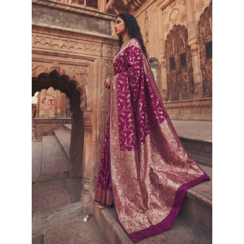 Women's Art Silk Printed Saree With Unstitched Blouse 5.5Mtr (Wine) - Image 4
