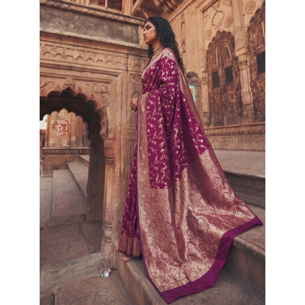 Women's Art Silk Printed Saree With Unstitched Blouse 5.5Mtr (Wine) - Image 4