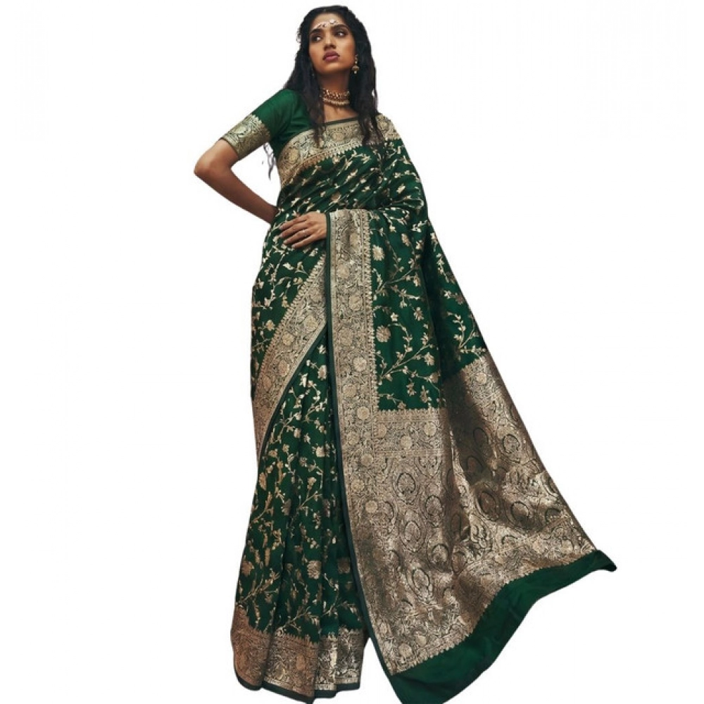 Women's Art Silk Printed Saree With Unstitched Blouse 5.5Mtr (Green) - Image 2