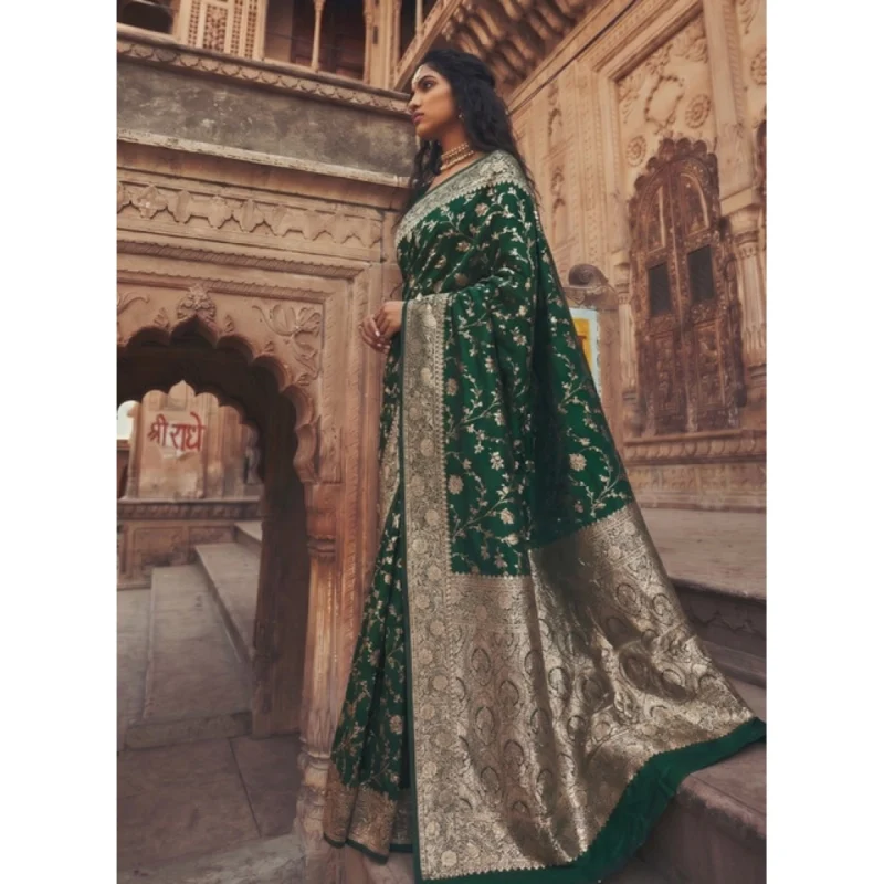 Women's Art Silk Printed Saree With Unstitched Blouse 5.5Mtr (Green) - Image 4