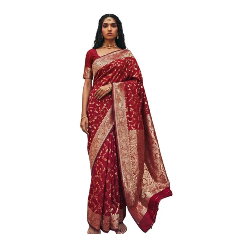 Women's Art Silk Printed Saree With Unstitched Blouse 5.5Mtr (Red) - Image 2