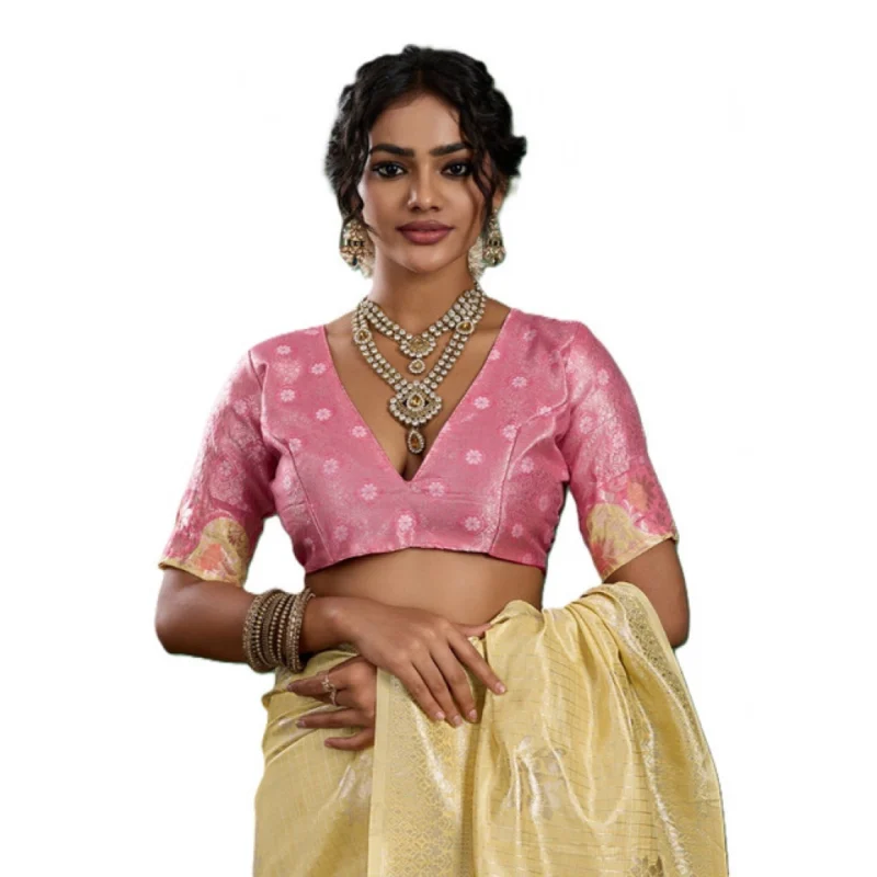 Women's Linen Cotton Printed Saree With Unstitched Blouse 5.5Mtr (Yellow ) - Image 5