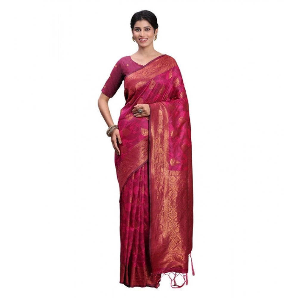 Women's Silk Printed Saree With Unstitched Blouse 5.5Mtr (Magenta) - Image 2