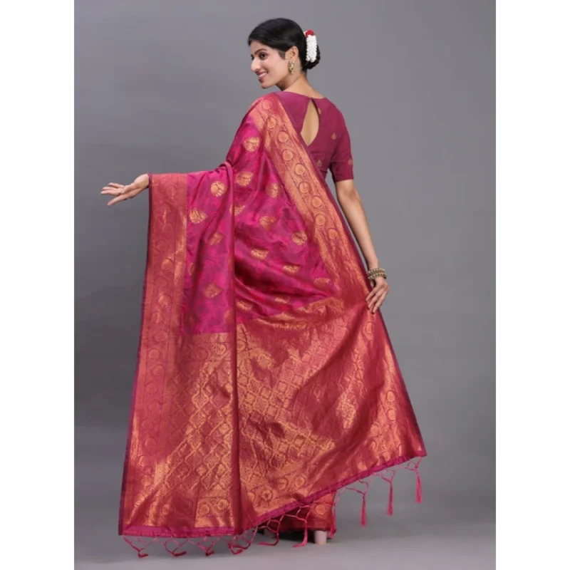 Women's Silk Printed Saree With Unstitched Blouse 5.5Mtr (Magenta) - Image 3