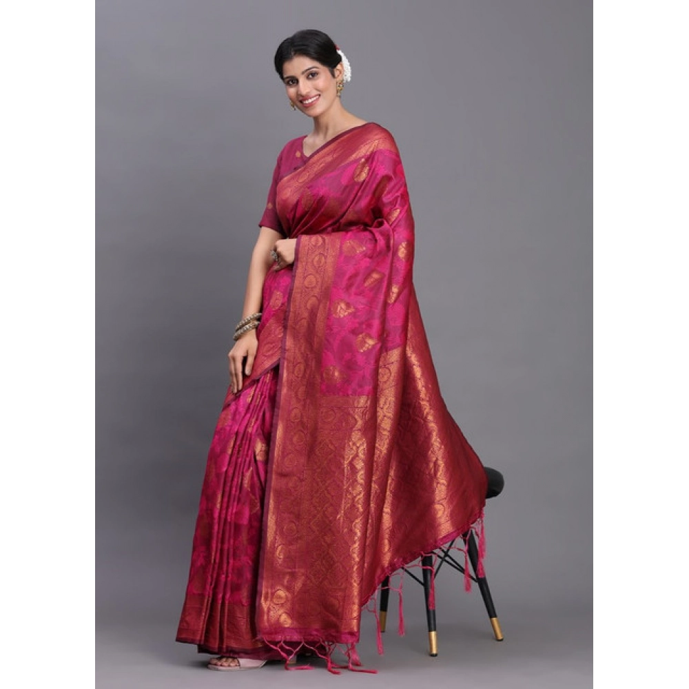Women's Silk Printed Saree With Unstitched Blouse 5.5Mtr (Magenta) - Image 4