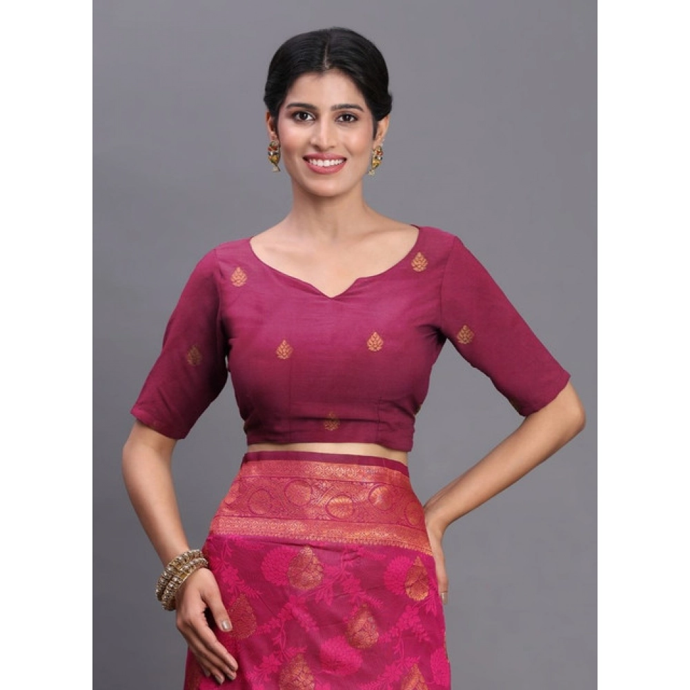 Women's Silk Printed Saree With Unstitched Blouse 5.5Mtr (Magenta) - Image 5