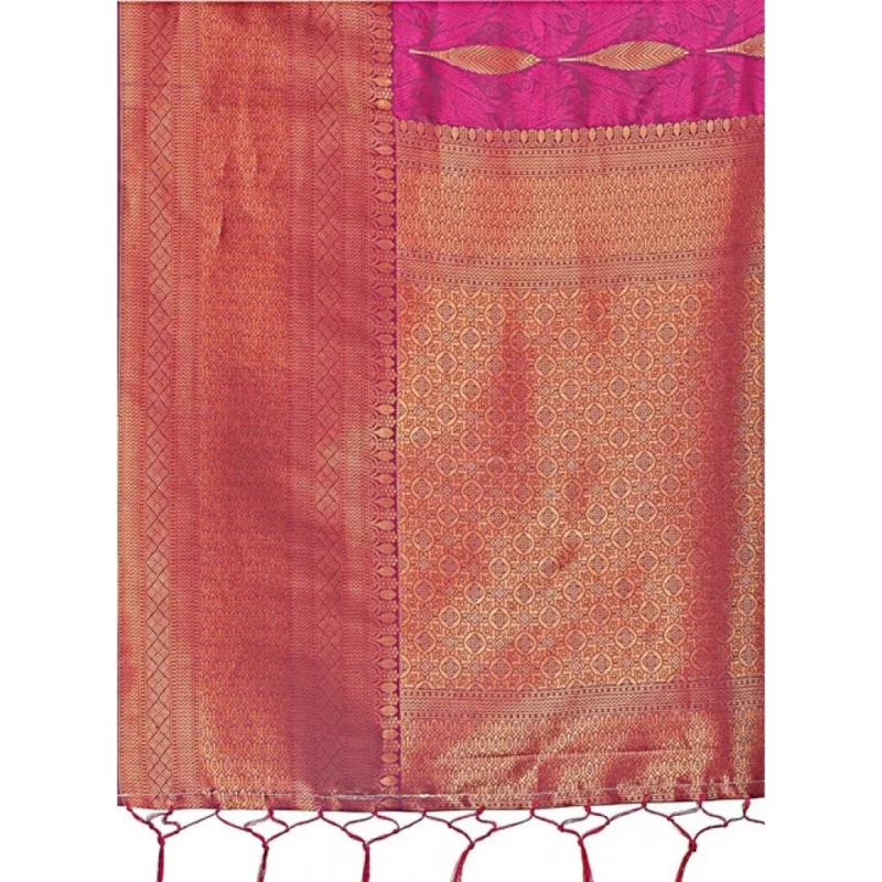 Women's Banarasi Silk Printed Saree With Unstitched Blouse 5.5Mtr (Purple) - Image 5