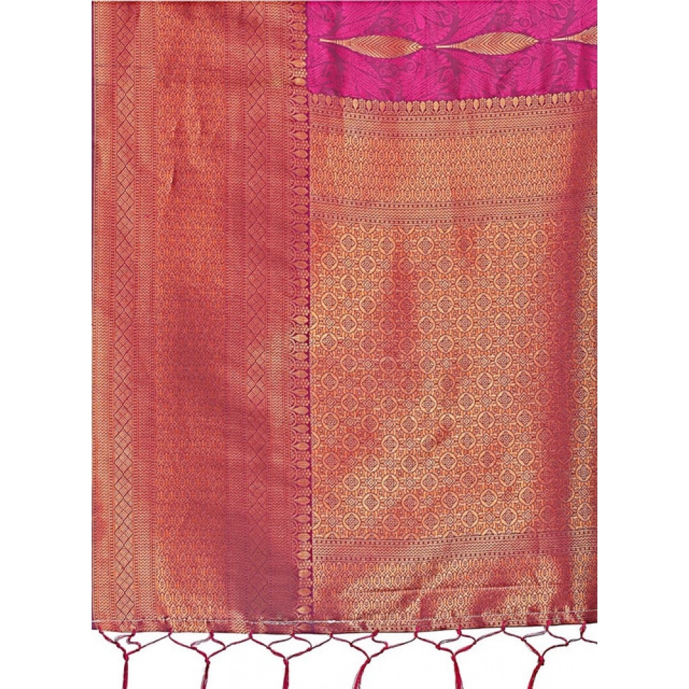 Women's Banarasi Silk Printed Saree With Unstitched Blouse 5.5Mtr (Purple) - Image 5