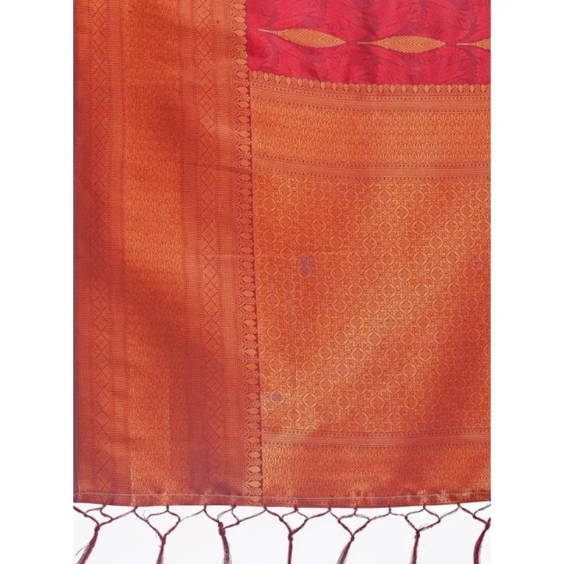 Women's Banarasi Silk Printed Saree With Unstitched Blouse 5.5Mtr (Maroon) - Image 5