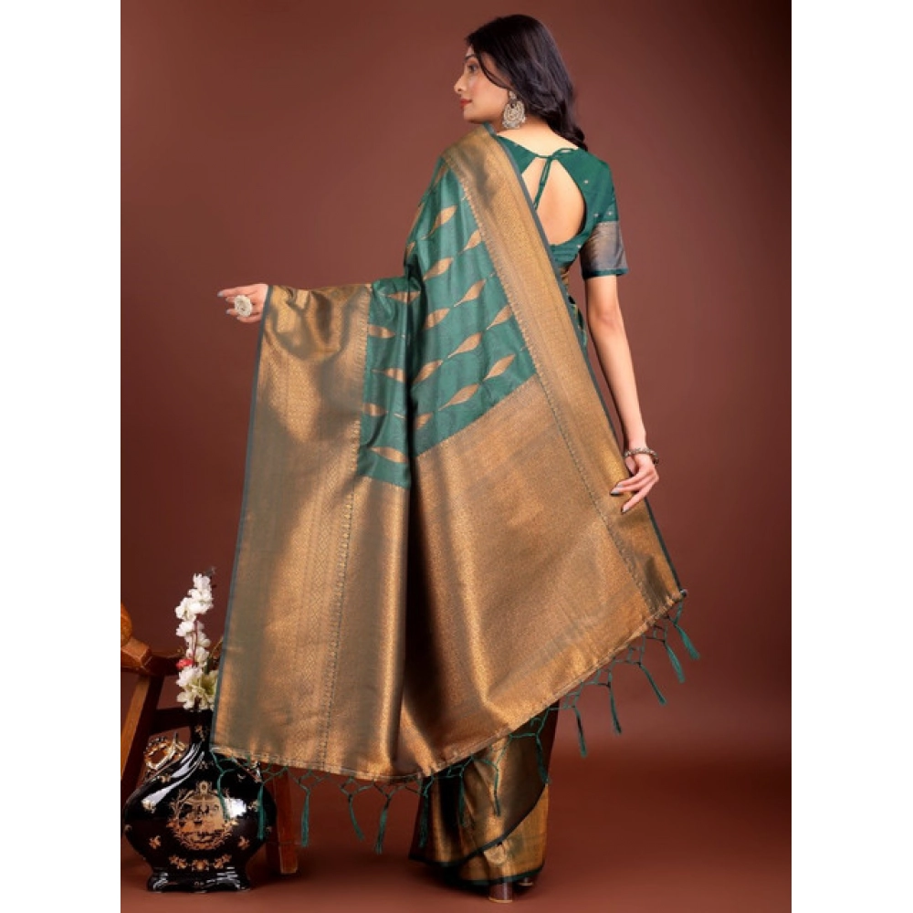 Women's Banarasi Silk Printed Saree With Unstitched Blouse 5.5Mtr (Green) - Image 3