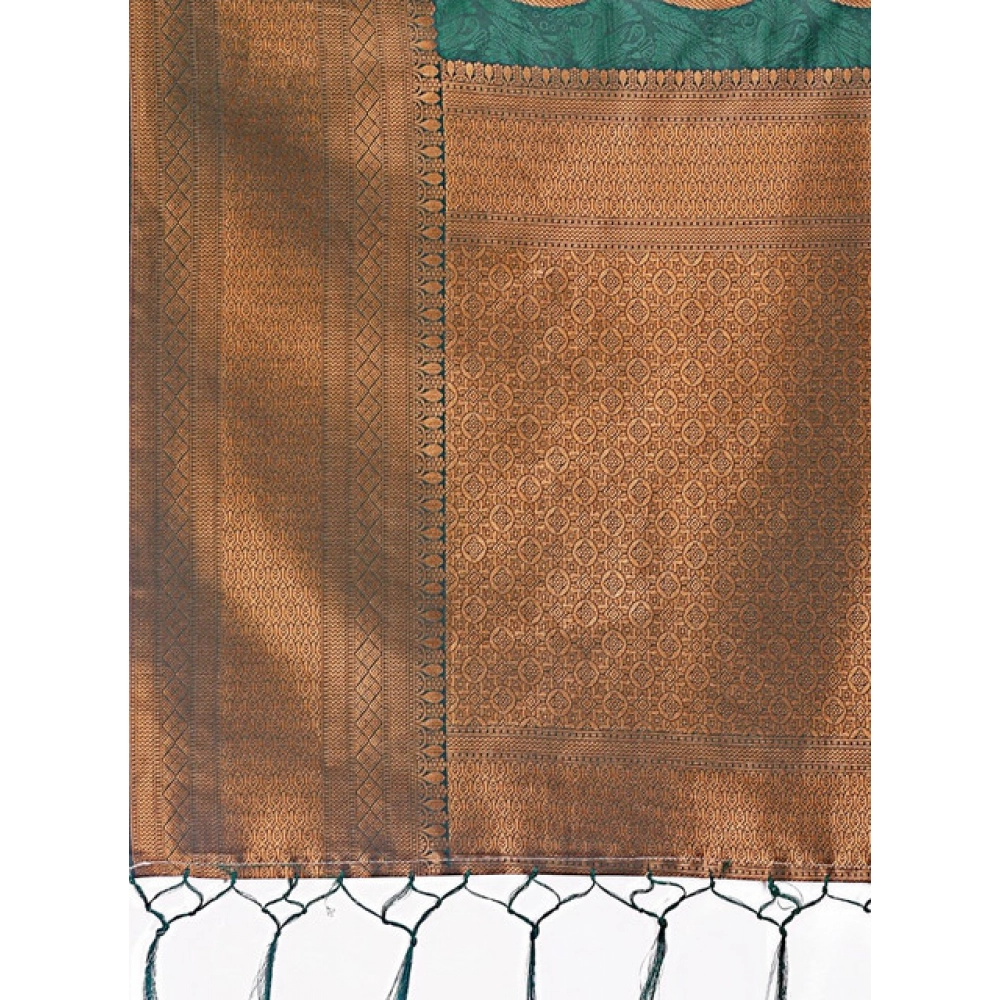 Women's Banarasi Silk Printed Saree With Unstitched Blouse 5.5Mtr (Green) - Image 5