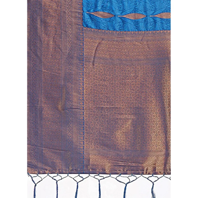 Women's Banarasi Silk Printed Saree With Unstitched Blouse 5.5Mtr (Royal Blue) - Image 5