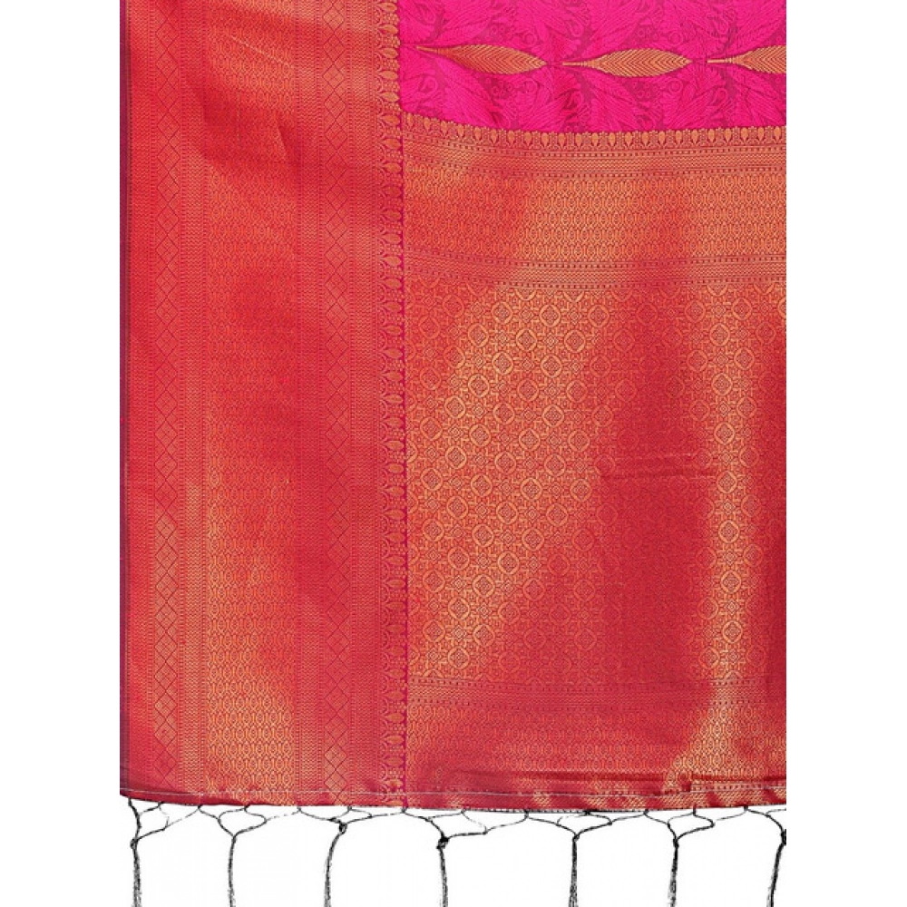 Women's Banarasi Silk Printed Saree With Unstitched Blouse 5.5Mtr (Magenta) - Image 5