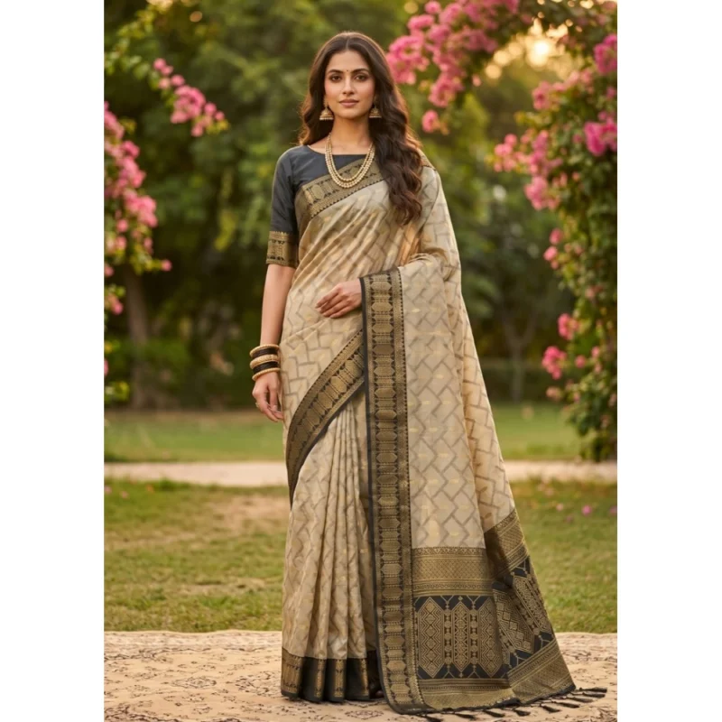 Women's Cotton Printed Saree With Unstitched Blouse 5.5Mtr (Multicolor)