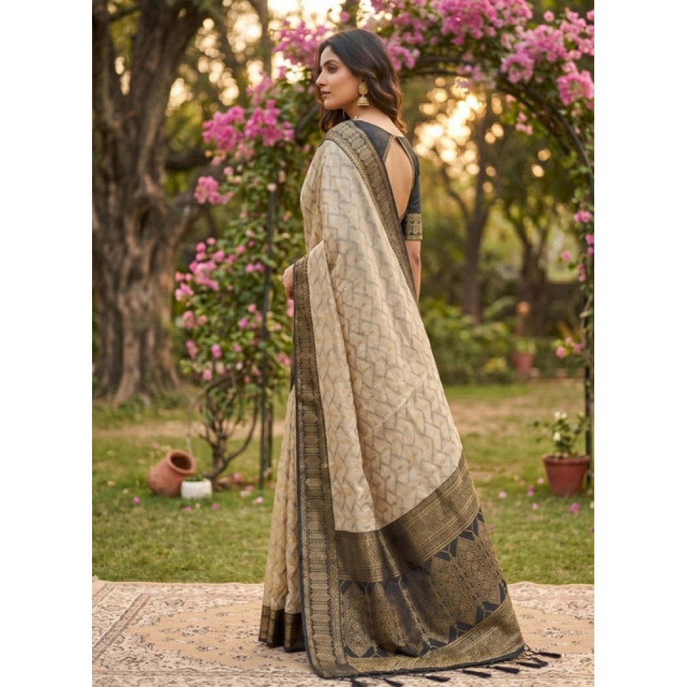 Women's Cotton Printed Saree With Unstitched Blouse 5.5Mtr (Multicolor) - Image 5