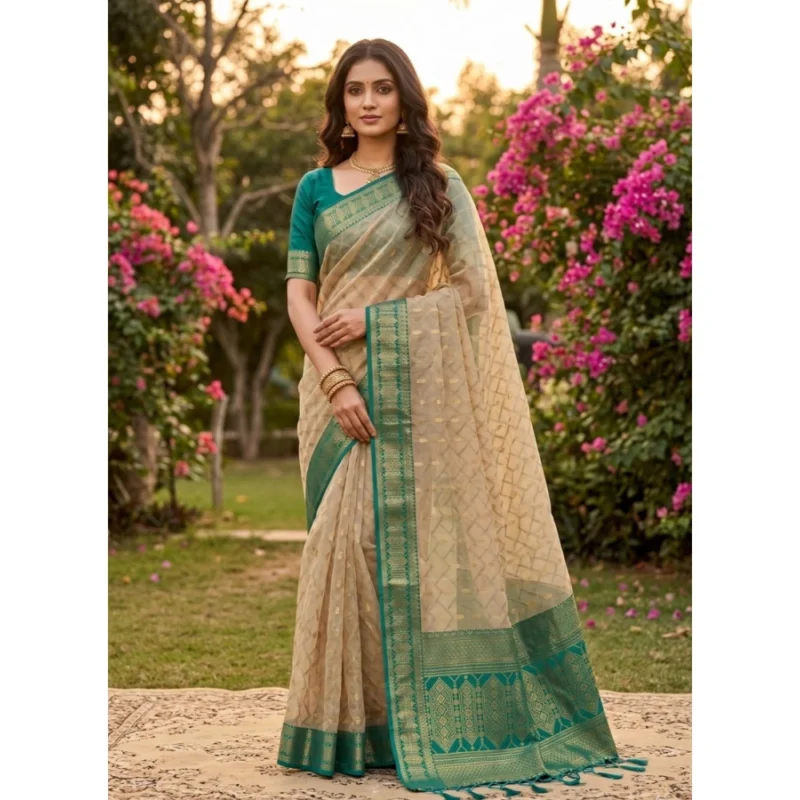 Women's Cotton Printed Saree With Unstitched Blouse 5.5Mtr (Multicolor)