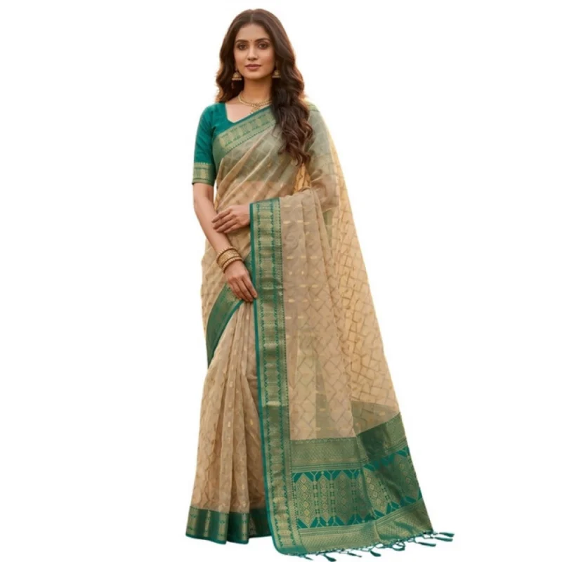 Women's Cotton Printed Saree With Unstitched Blouse 5.5Mtr (Multicolor) - Image 2