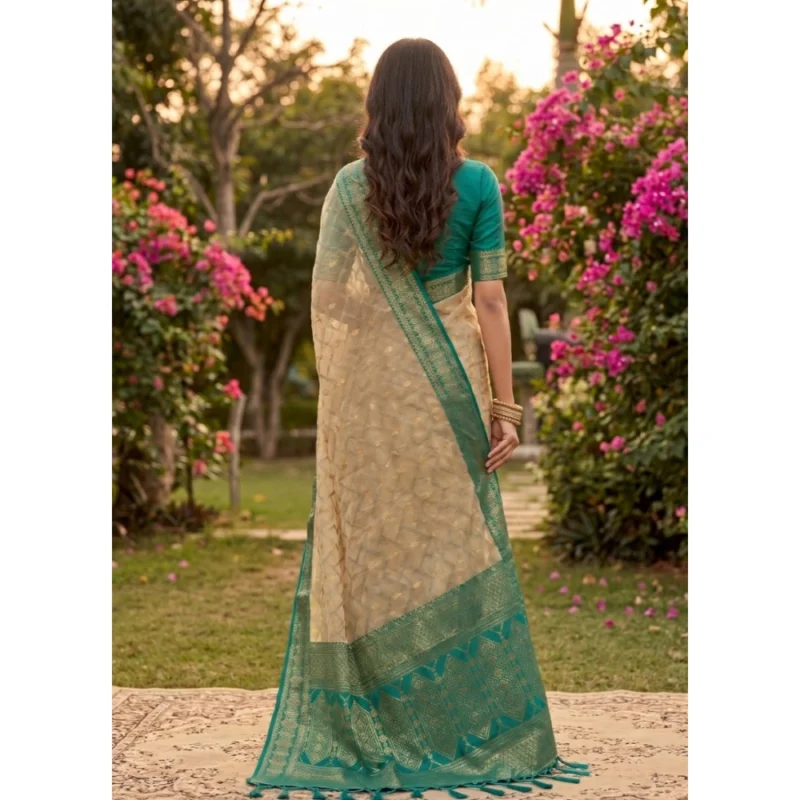Women's Cotton Printed Saree With Unstitched Blouse 5.5Mtr (Multicolor) - Image 3