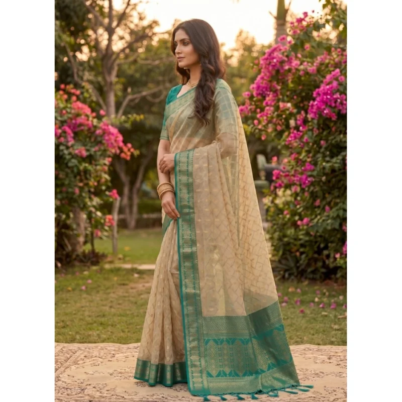 Women's Cotton Printed Saree With Unstitched Blouse 5.5Mtr (Multicolor) - Image 5