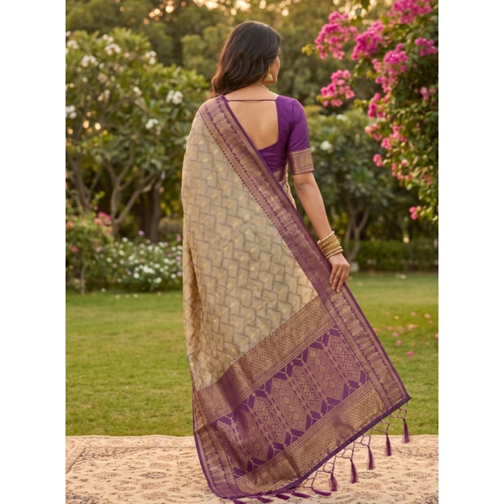 Women's Cotton Printed Saree With Unstitched Blouse 5.5Mtr (Multicolor) - Image 3
