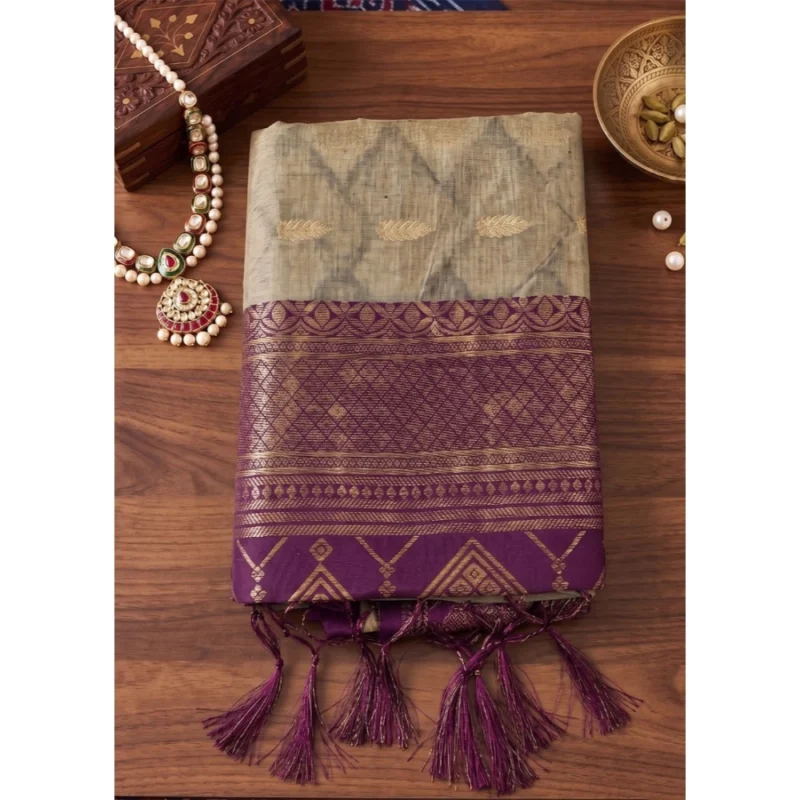 Women's Cotton Printed Saree With Unstitched Blouse 5.5Mtr (Multicolor) - Image 4