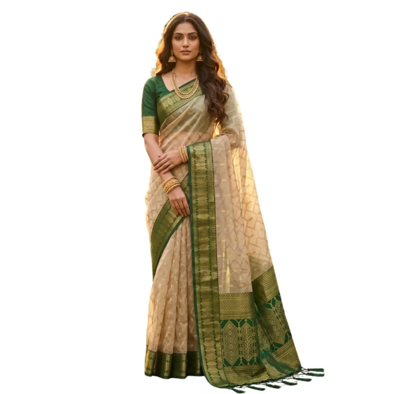 Women's Cotton Printed Saree With Unstitched Blouse 5.5Mtr (Multicolor) - Image 2