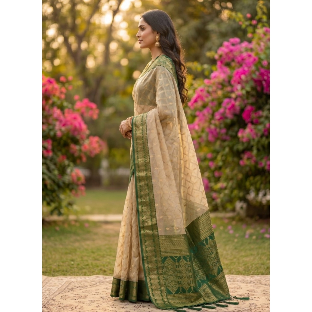Women's Cotton Printed Saree With Unstitched Blouse 5.5Mtr (Multicolor) - Image 5