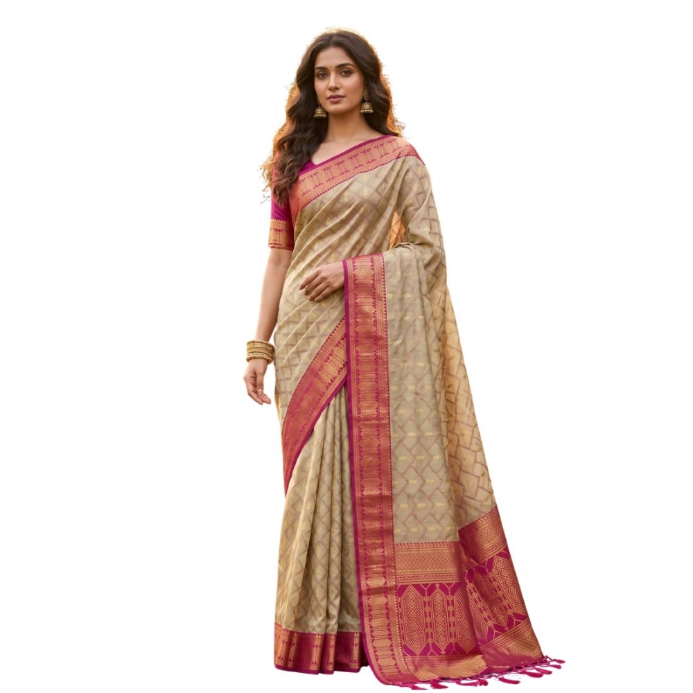 Women's Cotton Printed Saree With Unstitched Blouse 5.5Mtr (Multicolor) - Image 2