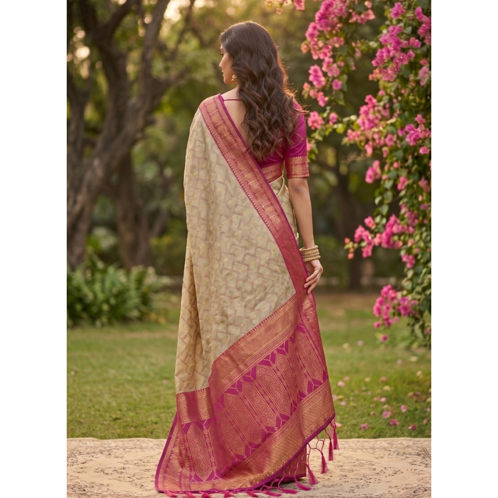 Women's Cotton Printed Saree With Unstitched Blouse 5.5Mtr (Multicolor) - Image 3