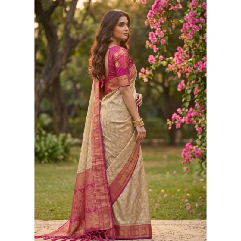 Women's Cotton Printed Saree With Unstitched Blouse 5.5Mtr (Multicolor) - Image 4