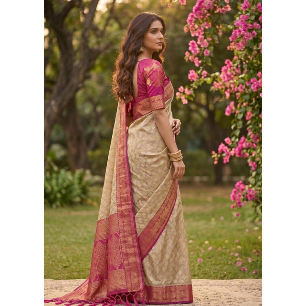 Women's Cotton Printed Saree With Unstitched Blouse 5.5Mtr (Multicolor) - Image 4