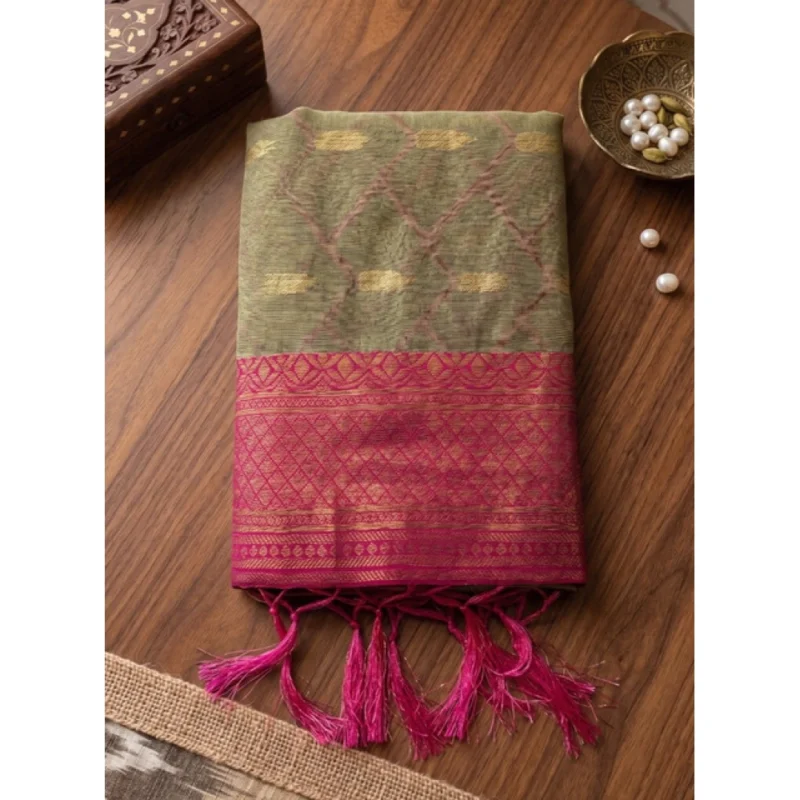 Women's Cotton Printed Saree With Unstitched Blouse 5.5Mtr (Multicolor) - Image 5