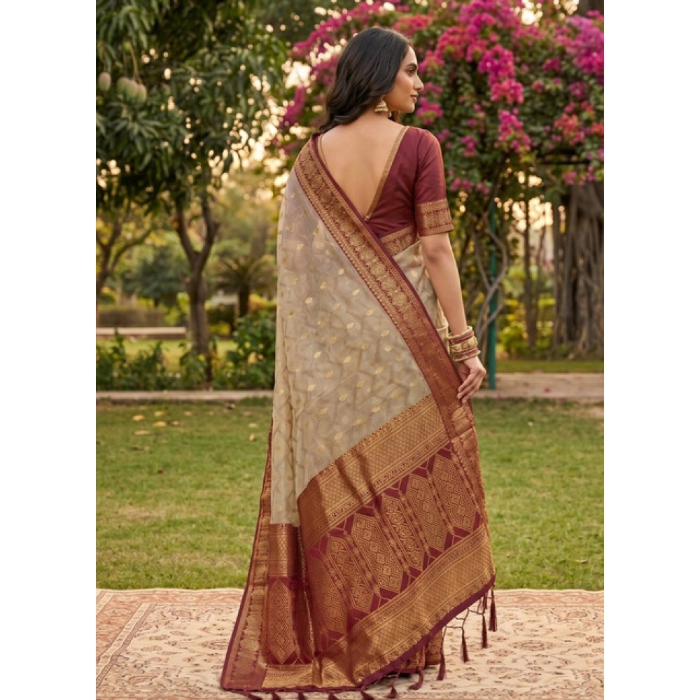 Women's Cotton Printed Saree With Unstitched Blouse 5.5Mtr (Multicolor) - Image 3