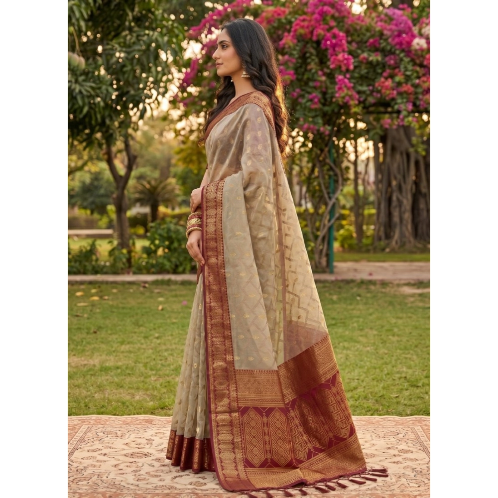 Women's Cotton Printed Saree With Unstitched Blouse 5.5Mtr (Multicolor) - Image 4